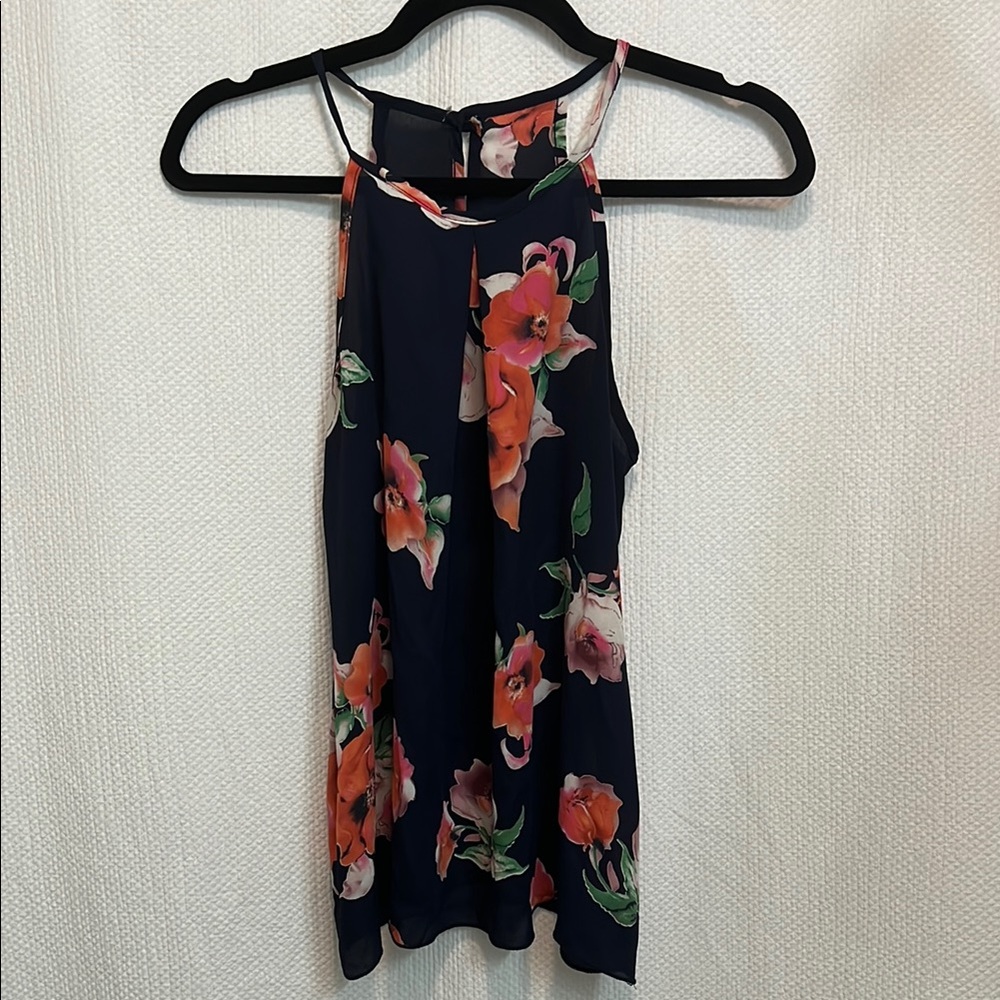 Floral Halter Top - Navy and Orange